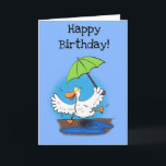 Funny duck with umbrella cartoon birthday card<br><div class="desc">Inspired by ducks loving the rain. This funny dancing duck holding an umbrella birthday card will make any youngster happy.</div>