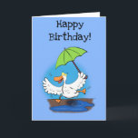 Funny duck with umbrella cartoon birthday card<br><div class="desc">Inspired by ducks loving the rain. This funny dancing duck holding an umbrella birthday card will make any youngster happy.</div>