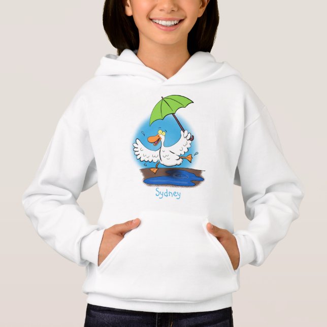 Funny duck with umbrella dancing cartoon (Front)