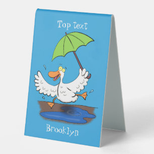 Funny duck with umbrella dancing cartoon