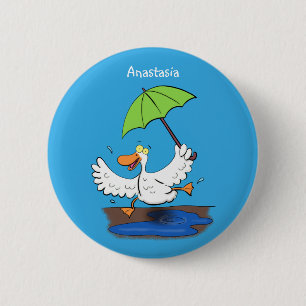 Funny duck with umbrella dancing cartoon 6 cm round badge