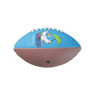 Funny duck with umbrella dancing cartoon american football