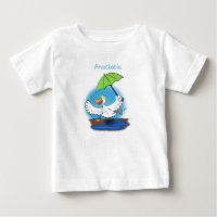 Funny duck with umbrella dancing cartoon