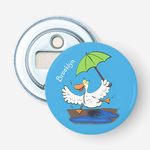 Funny duck with umbrella dancing cartoon bottle opener