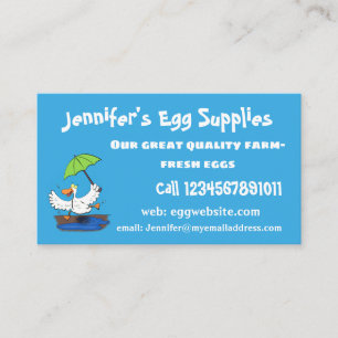 Funny duck with umbrella dancing cartoon business card