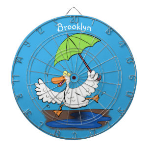 Funny duck with umbrella dancing cartoon dartboard