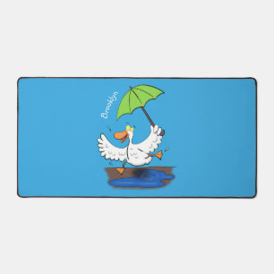 Funny duck with umbrella dancing cartoon desk mat