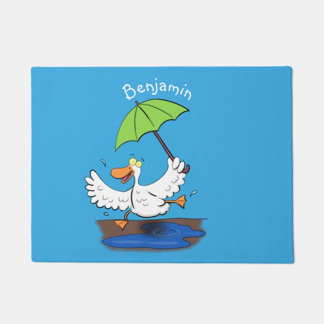Funny duck with umbrella dancing cartoon doormat (Front)