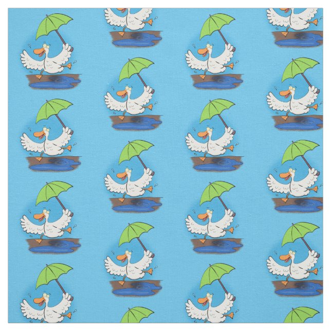 Funny duck with umbrella dancing cartoon fabric (Swatch)