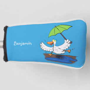 Funny duck with umbrella dancing cartoon golf head cover