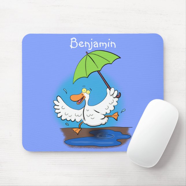 Funny duck with umbrella dancing cartoon mouse mat (With Mouse)