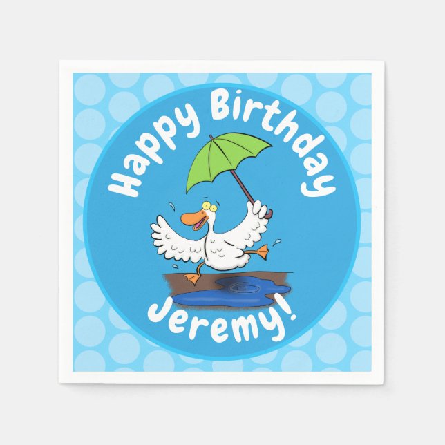 Funny duck with umbrella dancing cartoon napkin (Front)