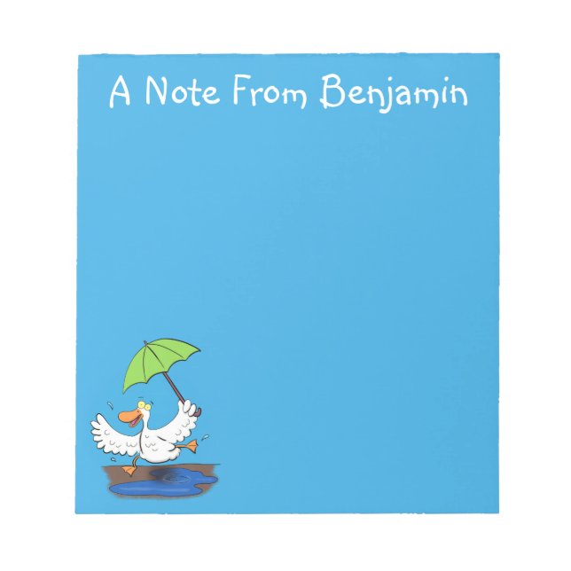 Funny duck with umbrella dancing cartoon notepad (Front)