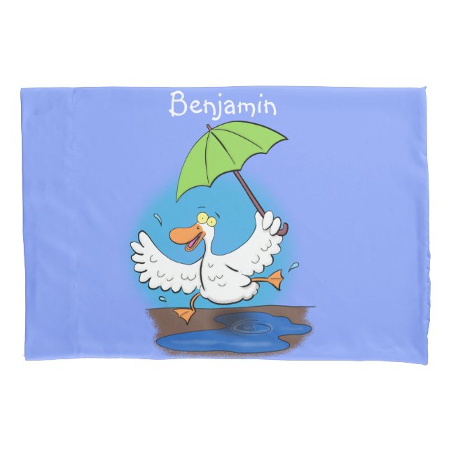 Funny duck with umbrella dancing cartoon pillowcase (Front)