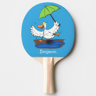 Funny duck with umbrella dancing cartoon  ping pong paddle