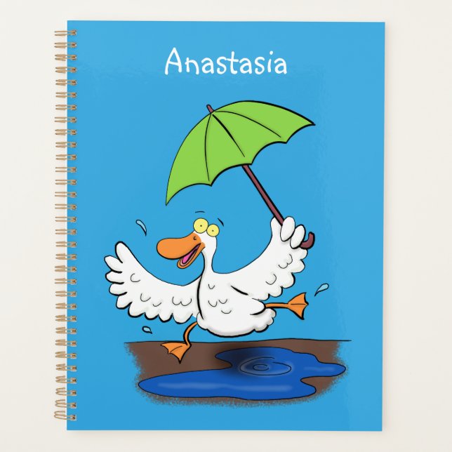 Funny duck with umbrella dancing cartoon planner (Front)