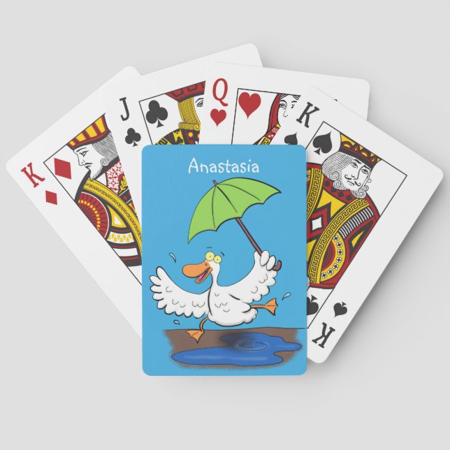 Funny duck with umbrella dancing cartoon playing cards (Back)