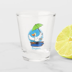 Funny duck with umbrella dancing cartoon  shot glass