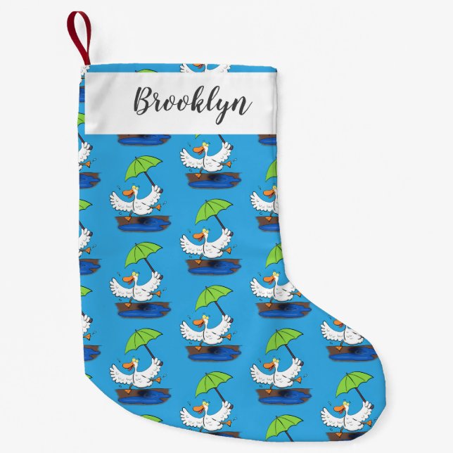 Funny duck with umbrella dancing cartoon small christmas stocking (Front)