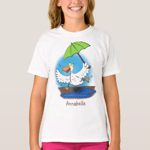 Funny duck with umbrella dancing cartoon T-Shirt