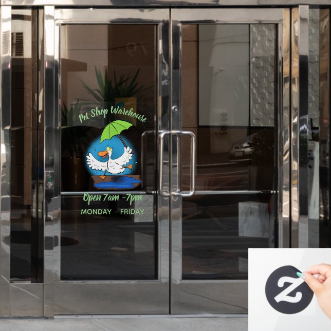 Funny duck with umbrella dancing cartoon window cling (Office Door)
