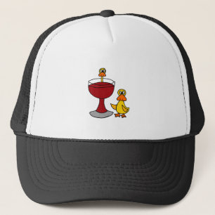 Funny Ducks with Red Wine Glass Trucker Hat