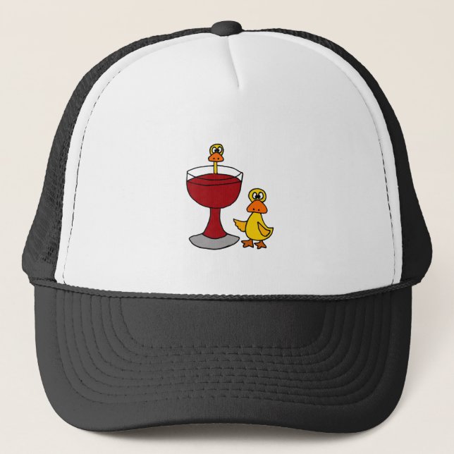 Funny Ducks with Red Wine Glass Trucker Hat (Front)