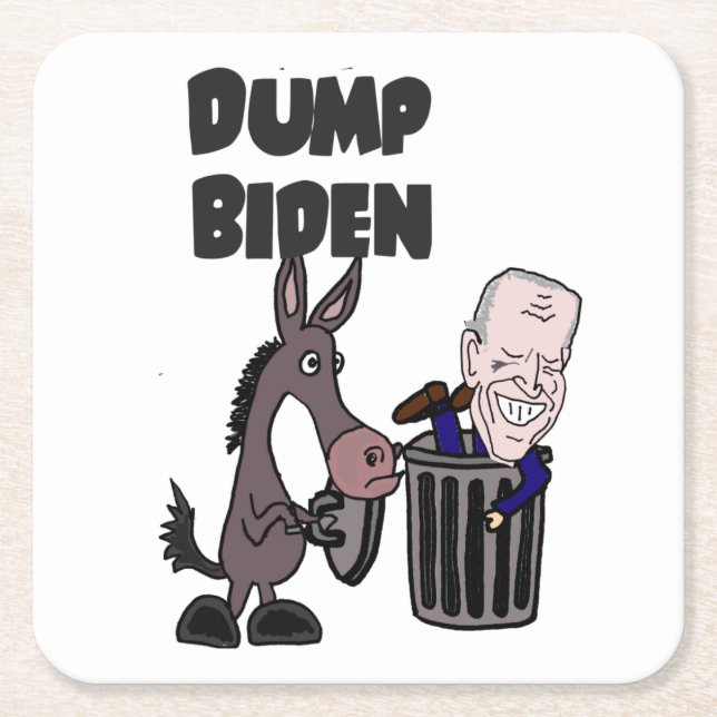 Funny Dump Joe Biden Cartoon Square Paper Coaster (Front)