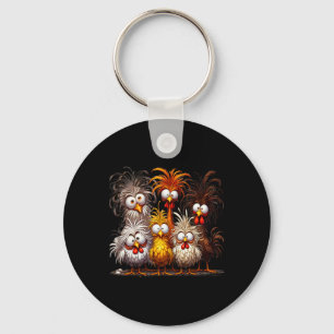 Funny Eagerly Quirky Chicken Art Key Ring
