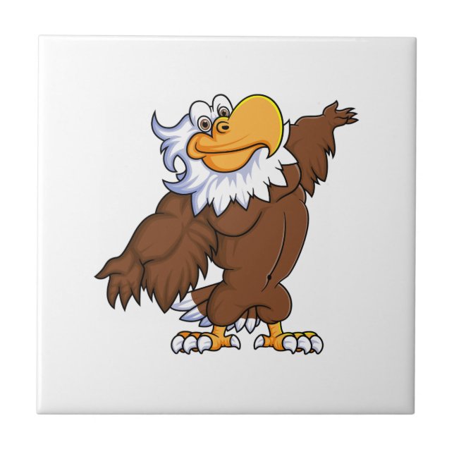 funny eagle cartoon posing mascot character tile (Front)