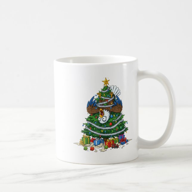 Funny Eagle Christmas Tree Lights Kids Mens Womens Coffee Mug (Right)
