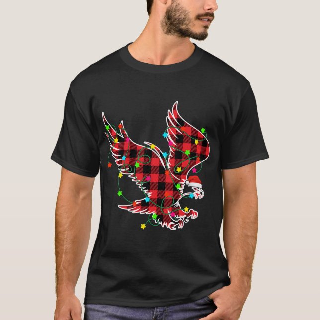 Funny Eagle Christmas Tree Red Plaid Xmas Animals  T-Shirt (Front)