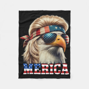Funny Eagle Merica 4th July Blonde Wig Mullet Funn Fleece Blanket