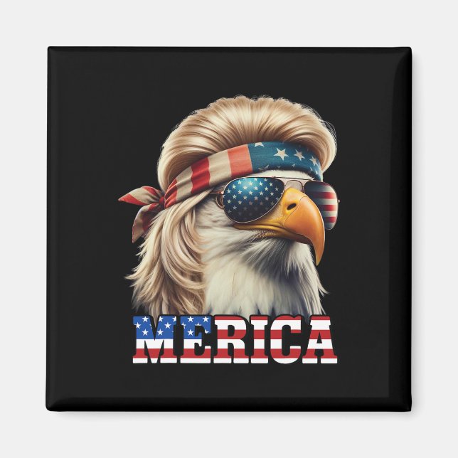 Funny Eagle Merica 4th July Blonde Wig Mullet Funn Magnet (Front)