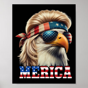 Funny Eagle Merica 4th July Blonde Wig Mullet Funn Poster