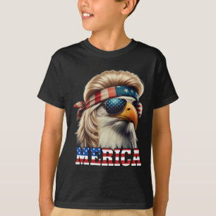 Funny Eagle Merica 4th July Blonde Wig Mullet Funn T-Shirt