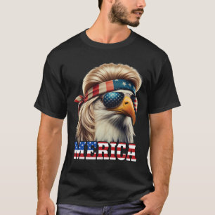 Funny Eagle Merica 4th July Blonde Wig Mullet Funn T-Shirt
