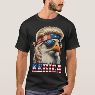 Funny Eagle Merica 4Th July Blonde Wig Mullet T-Shirt