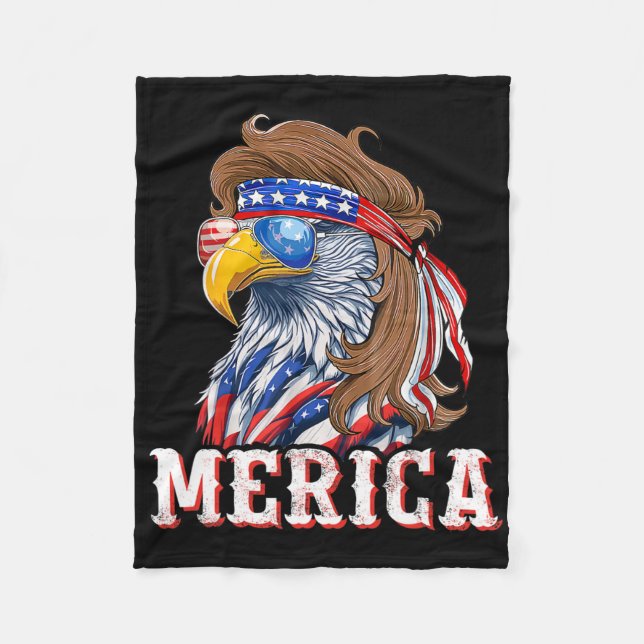 Funny Eagle Mullet 4th Of July Usa American Flag M Fleece Blanket (Front)