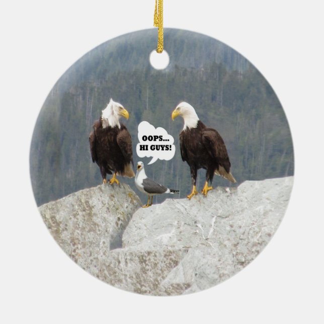 Funny Eagles and Seagull Ceramic Tree Decoration (Back)