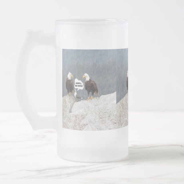 Funny Eagles and Seagull Frosted Glass Beer Mug (Left)