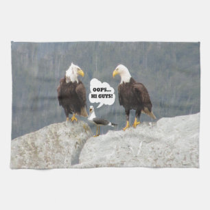 Funny Eagles and Seagull Tea Towel