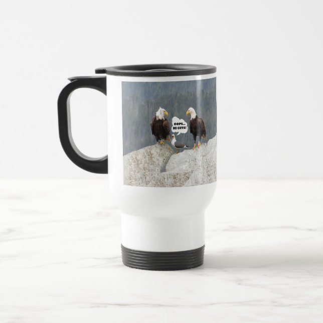 Funny Eagles and Seagull Travel Mug (Left)