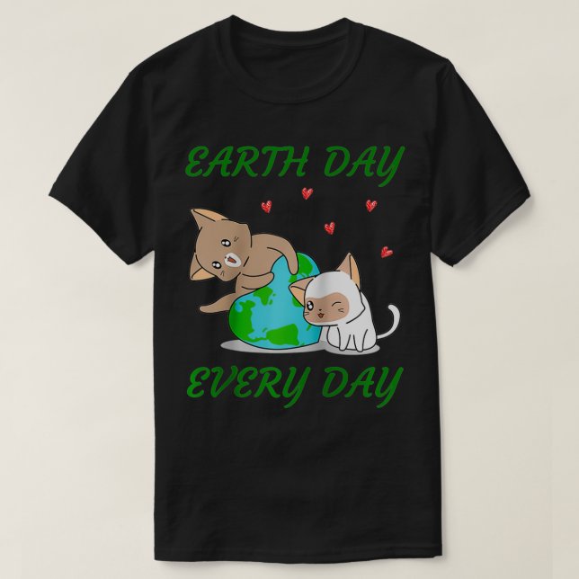 Funny Earth Day  2022 Cats Cute Earth Heart  T-Shirt (Design Front)
