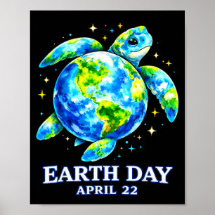 Funny earth day 2026 save the earth sea turtle kid poster