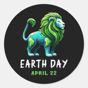 Funny Earth Day Cute Lion Earth Day Earth Planet Classic Round Sticker