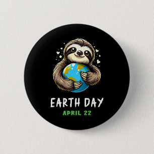 Funny Earth Day Cute Sloth Earth Day Earth Planet  6 Cm Round Badge