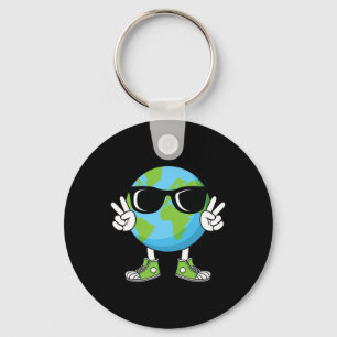 Funny Earth Day Planet Peace Hand Boys Girls Kids Key Ring