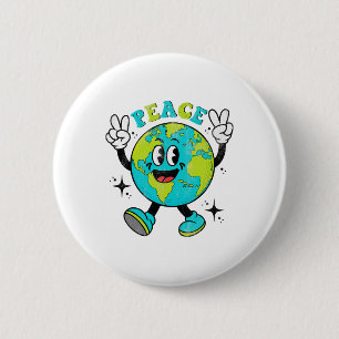 Funny Earth Globe World Peace Sign Earth Day Kids 6 Cm Round Badge