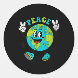 Funny Earth Globe World Peace Sign Earth Day Kids  Classic Round Sticker